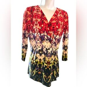 Calvin Klein Faux Wrap 3/4 Sleeve Top Women's Size XS Watercolor